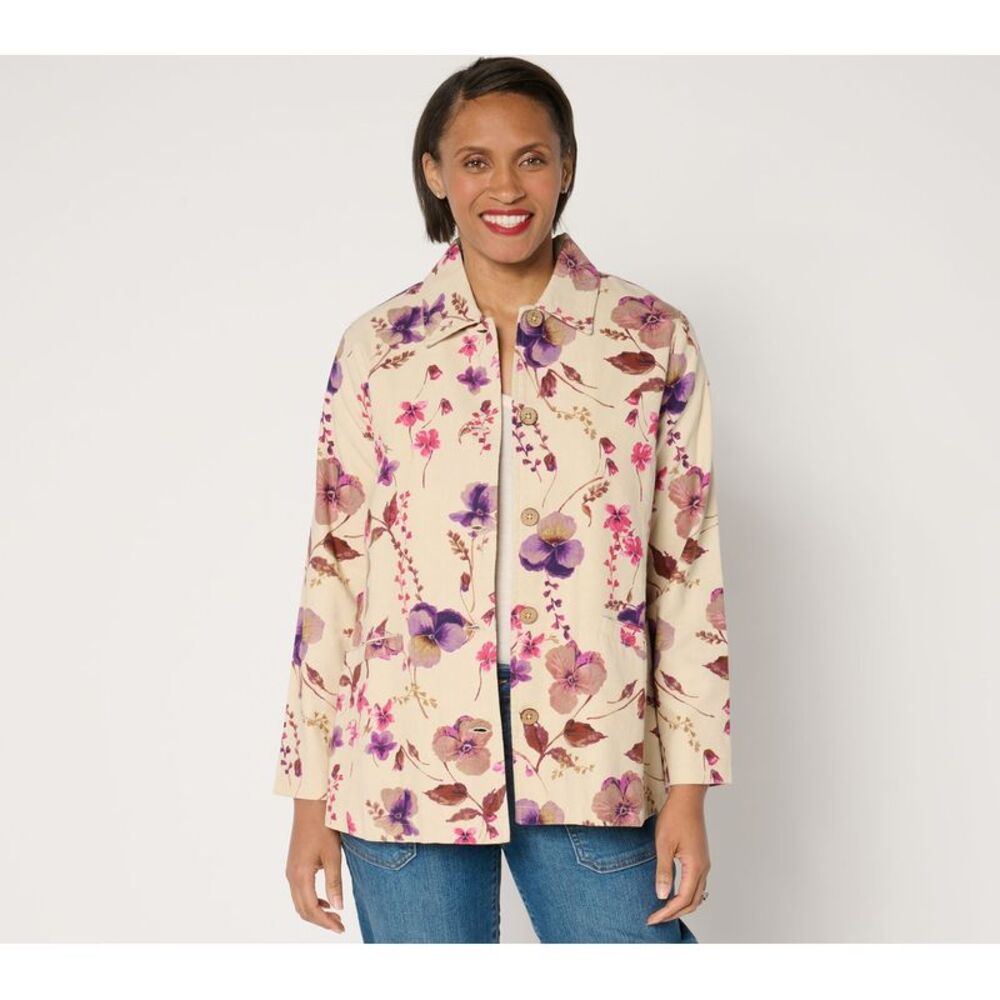 Susan Graver Women's Petite Jacket 3XP Printed Cotton Multi-colored A680520